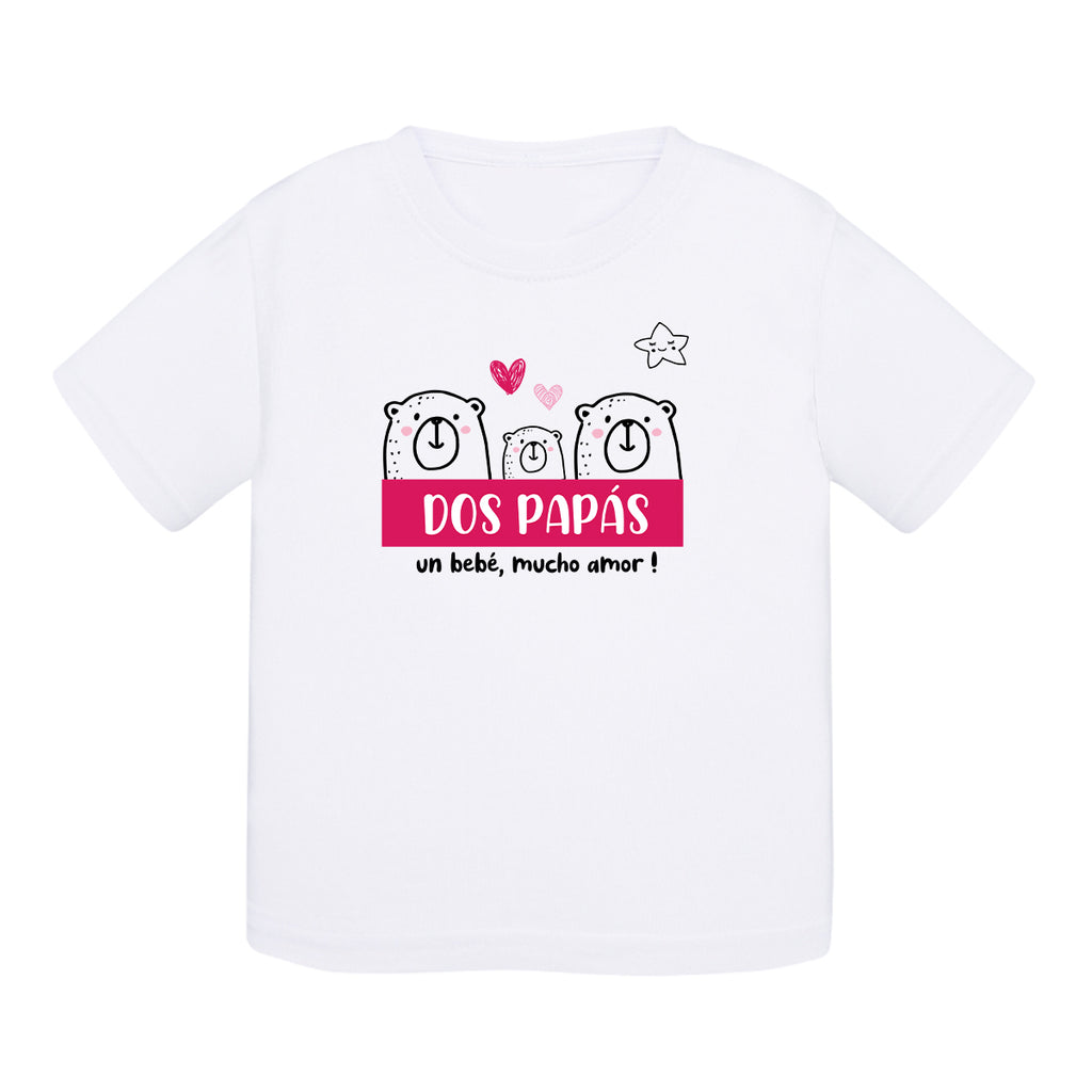 Camiseta bebé algodón - Dos papas, mucho amor - Rosa
