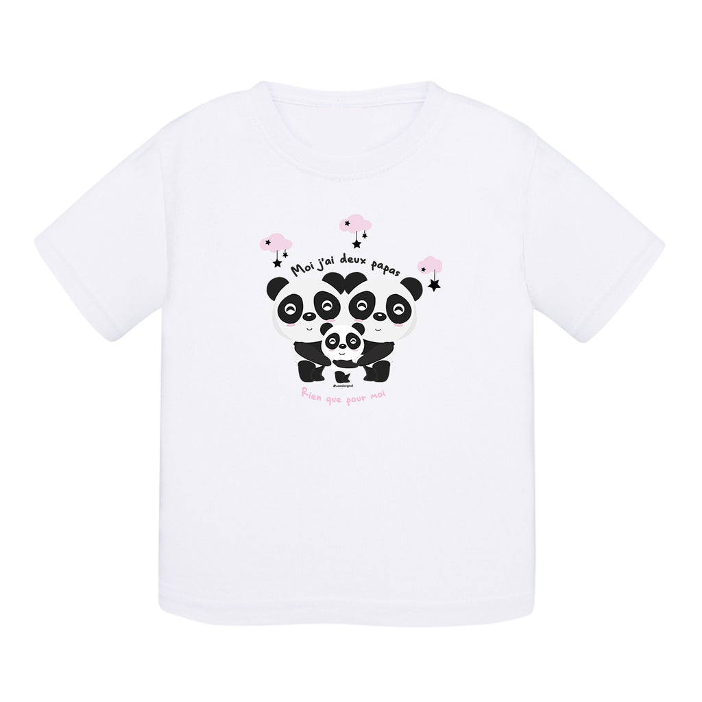 T-shirt bébé coton - Deux papas pandas - Rose - My Rainbow Family - Boutique homoparentalité
